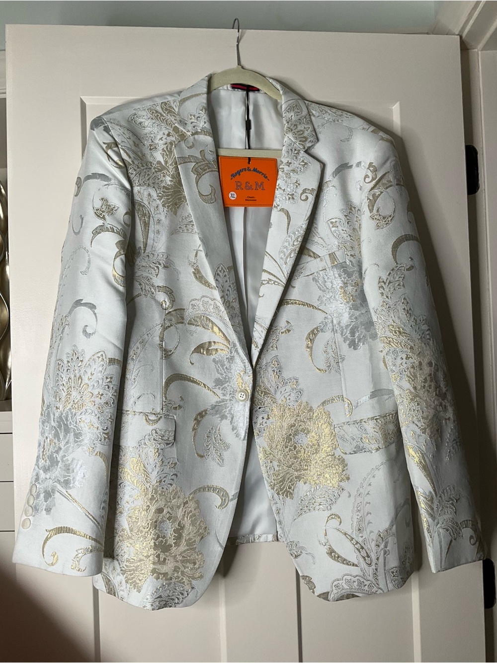 White Blazer with Gold Brocade Accents